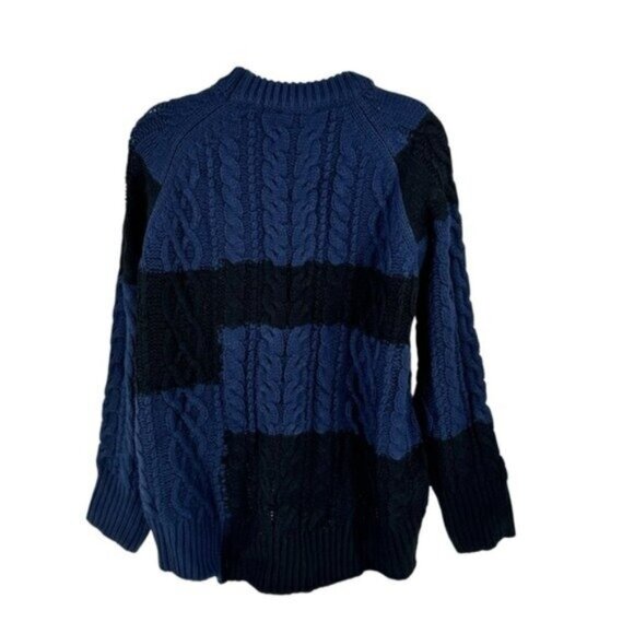 Tuckernuck NEW Navy Patchwork Cable Knit Relaxed Fit Pullover Sweater Size L - Picture 7 of 12